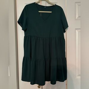 Chic Dark Green Dress with V-Neck